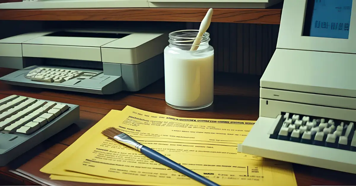 Original use of white correction fluid for early computer printers