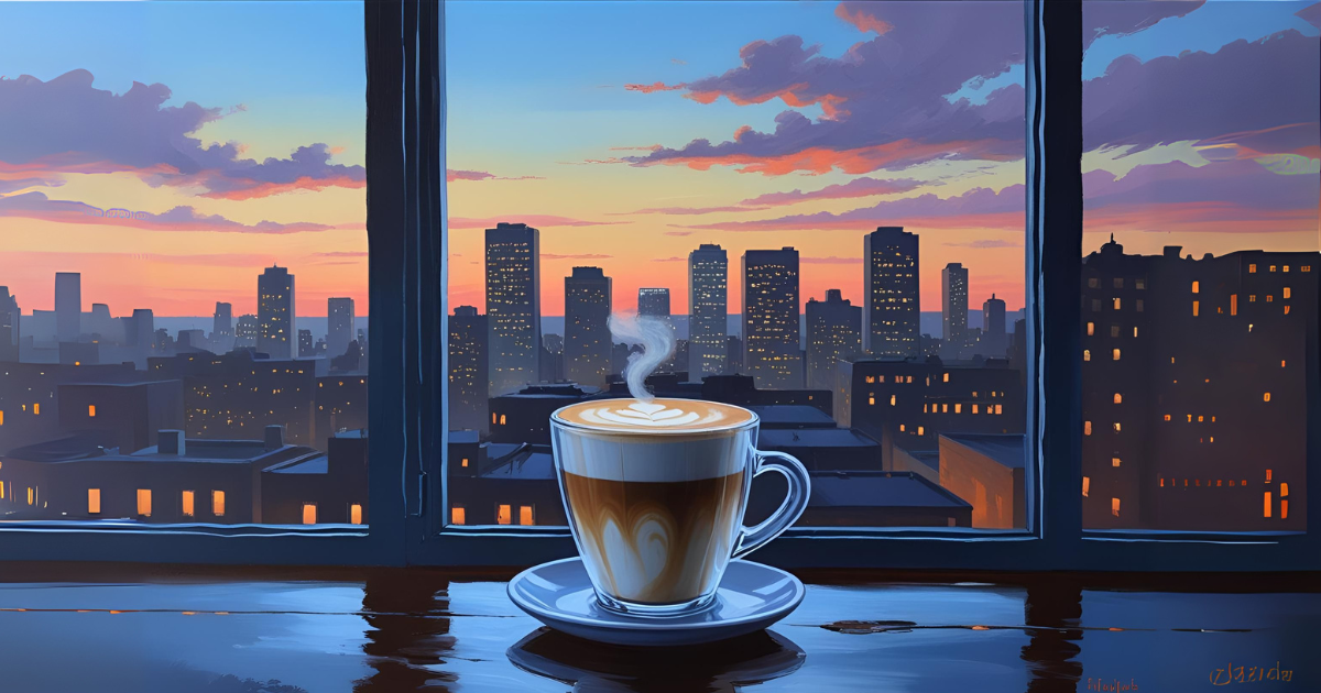 Coffee cup with city skyline view in New York City