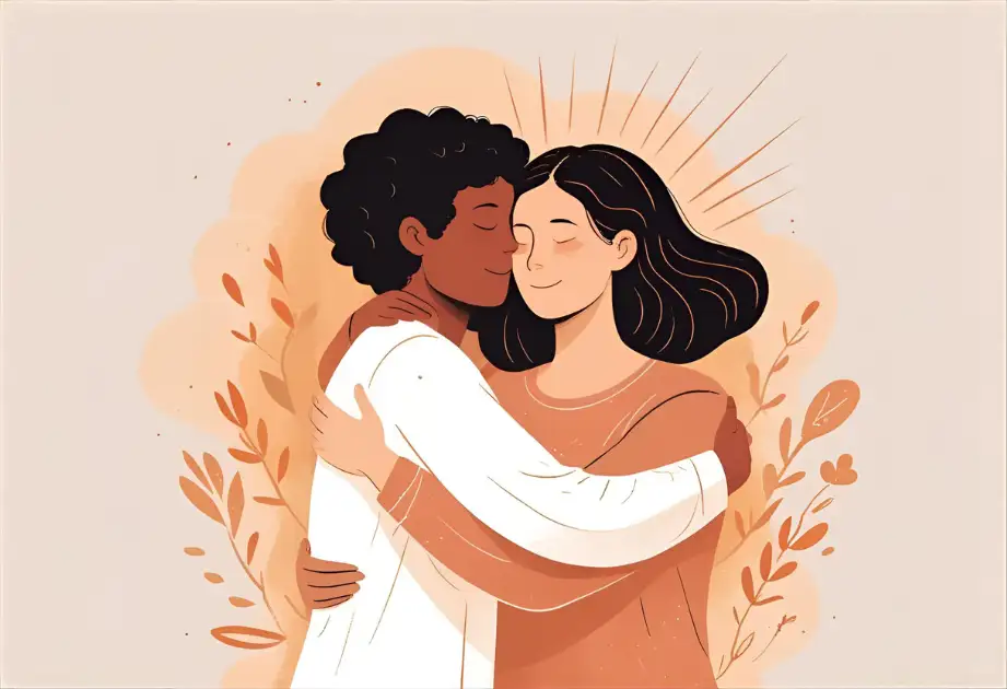 subtle illustration of emotional energy transfer during a hug — empath emotional absorption visual metaphor